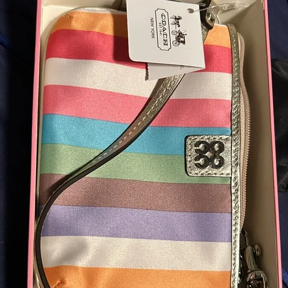 Coach Rainbow Striped Wristlet with Silver Accents - Picture 1 of 4
